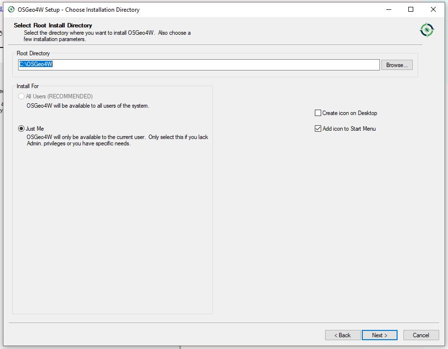 osgeo4w root install dir